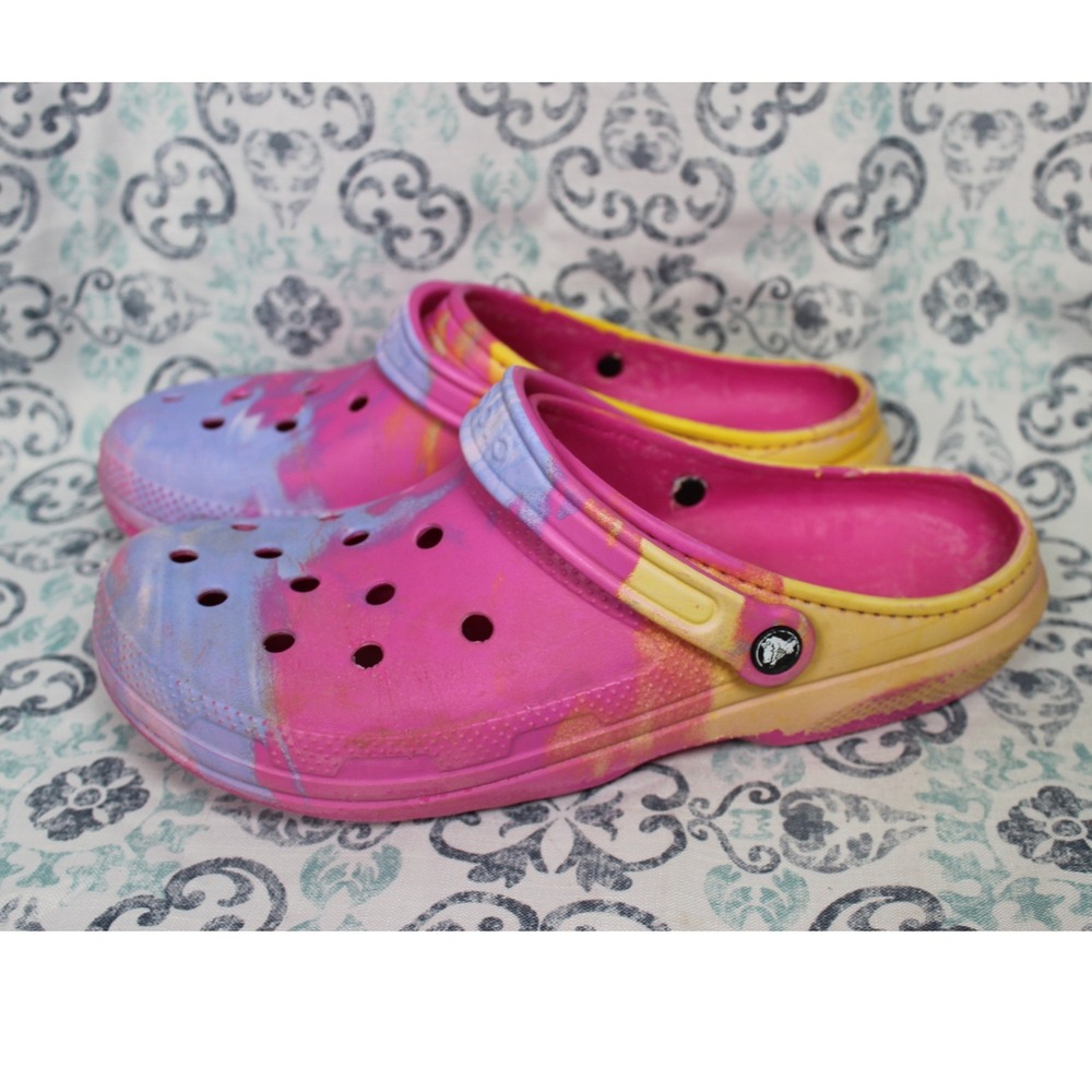 Crocs Classic Clog Tie Dye Pink Yellow Blue Adult M12 Slip On